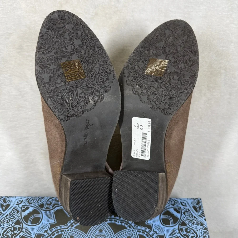 Extrafine Sugar Rachel Taupe Suede Western Fringe Ankle Booties Womens 9.5